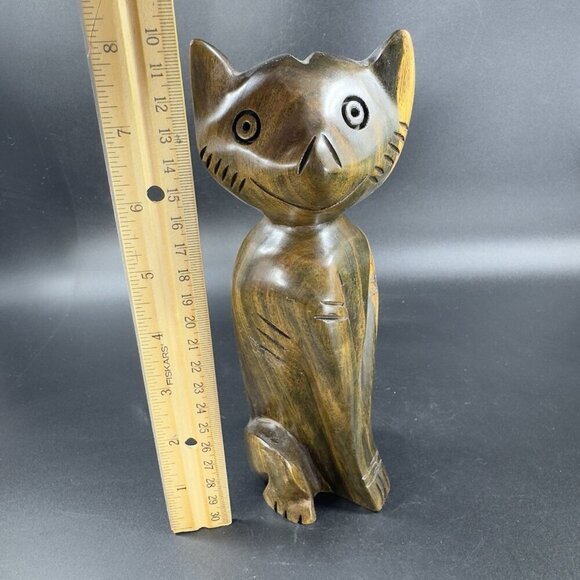 Vintage Hand Carved Wood Kitty Cat Sculpture Figurine Hand Made Decor Cat VTG - Picture 4 of 14